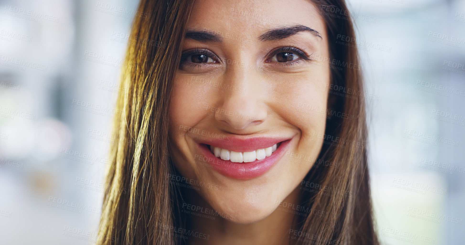 Buy stock photo Cropped shot of a confident young businesswoman walking through a modern office