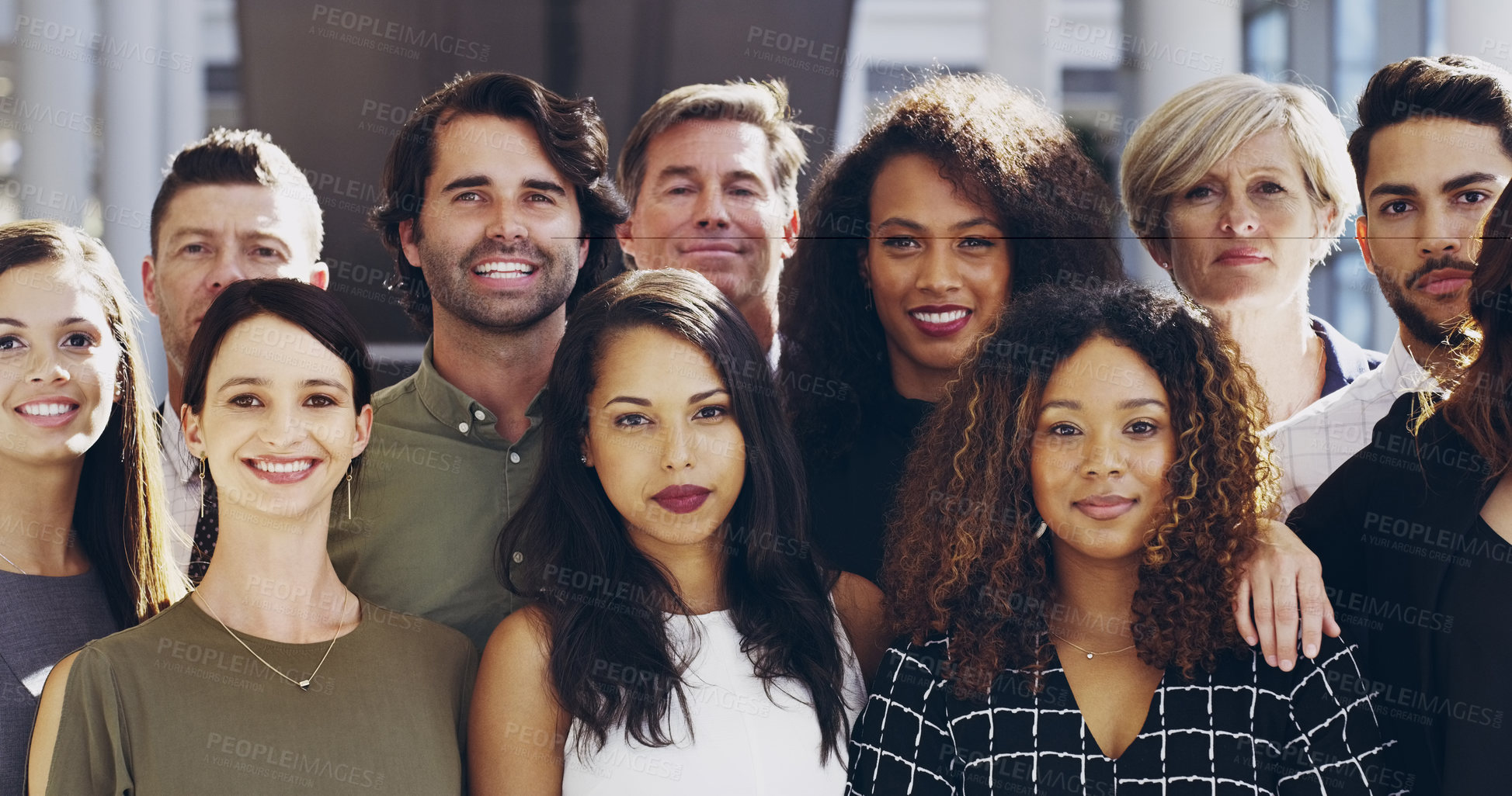 Buy stock photo Cropped shot of a group of businesspeople standing in their workplace
