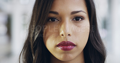 Buy stock photo Cropped shot of a young beautiful businesswoman in a modern office