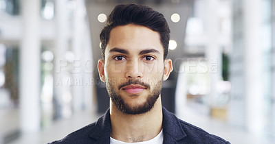 Buy stock photo Corporate, portrait or face of man in airport for travel opportunity, ambition or foreign goals for company. Male employee, global assignment or mission at terminal for business, journey and vision