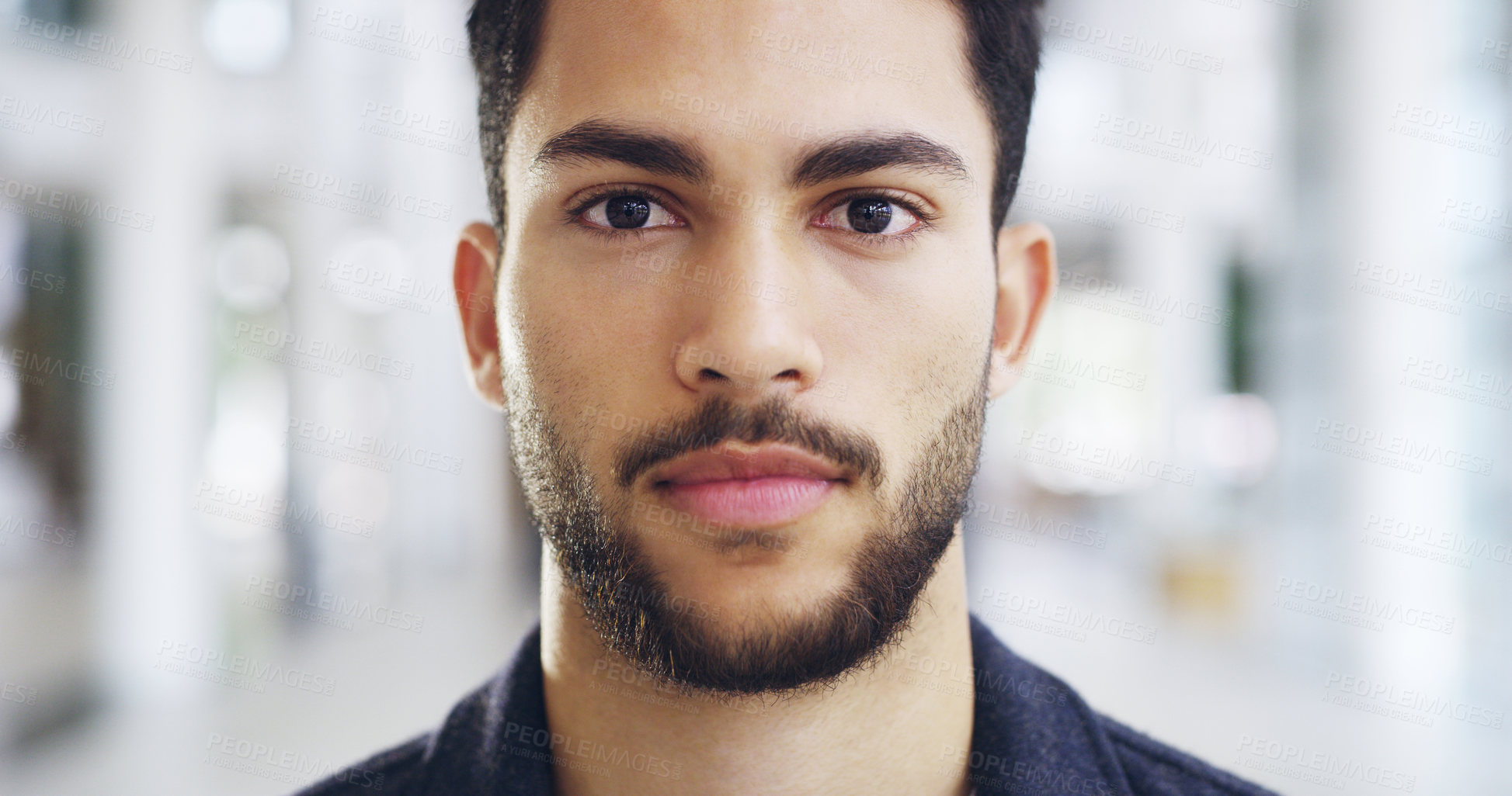 Buy stock photo Formal, portrait or face of businessman in airport for travel, ambition or foreign goals for company. Male employee, global assignment or mission at terminal for journey, vision or career success