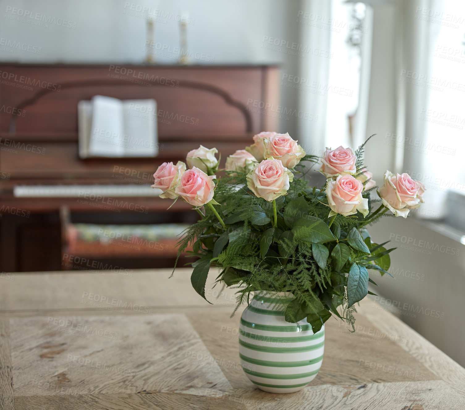 Buy stock photo A beautiful red and pink roses in a vase