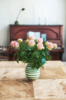 Buy stock photo A beautiful red and pink roses in a vase