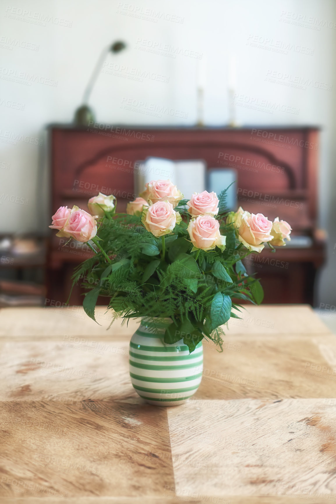 Buy stock photo A beautiful red and pink roses in a vase