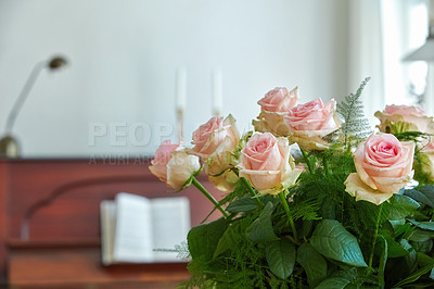 Buy stock photo A beautiful red and pink roses in a vase