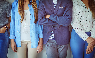 Buy stock photo Studio shot of a group of unrecognizable businesspeople standing in line against a grey background