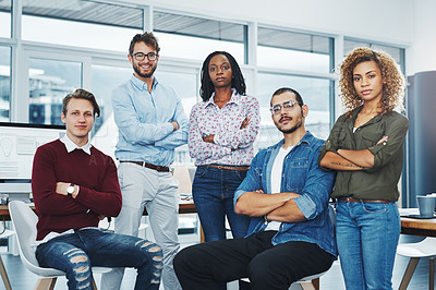 Buy stock photo Portrait of a team of young go getters working in a modern office