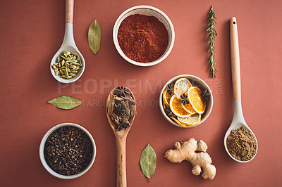 Buy stock photo Shot of an assortment of spices
