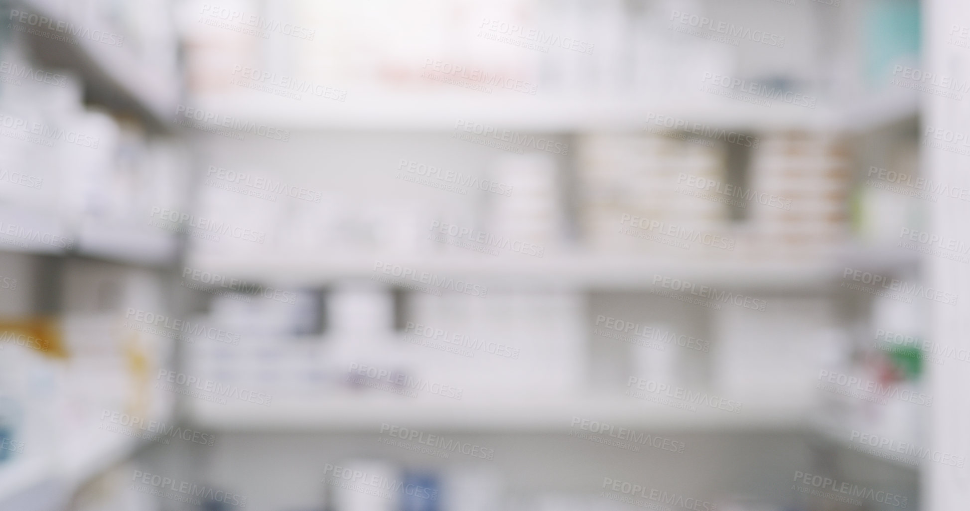 Buy stock photo Shot of shelves stocked with various medicinal products in a pharmacy