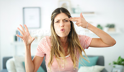 Buy stock photo Cropped shot of an attractive young woman at home