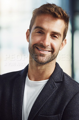 Buy stock photo Portrait shot of a handsome businessman at the office