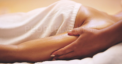 Buy stock photo Shot of an unrecognizable woman getting a relaxing massage at a beauty spa