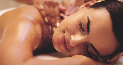 Buy stock photo Closeup shot of a beautiful young woman enjoying a back massage at a beauty spa