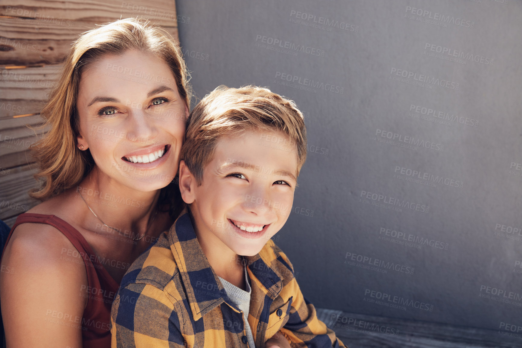 Buy stock photo Portrait of an adorable little boy spending quality time with his mother at home