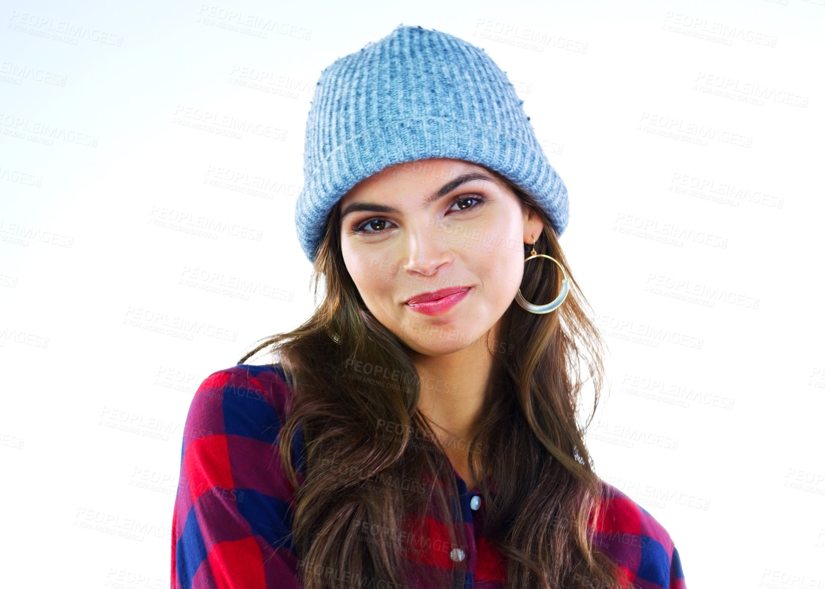 Buy stock photo Portrait of a young woman posing against a white background