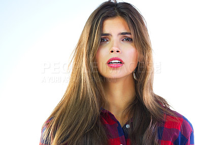 Buy stock photo Shot of a young woman posing against a white background
