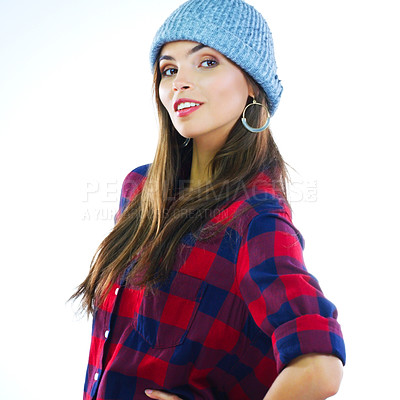 Buy stock photo Shot of a young woman posing against a white background