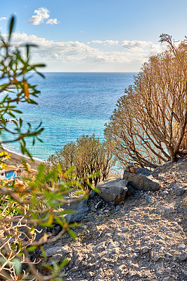 Buy stock photo Mountain trails on La Palma, the west coast, Canary Island, Spain, Aerial view