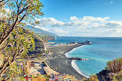 Buy stock photo Puerto de Tazacorte - Small village with black beach, La Palma, Spain