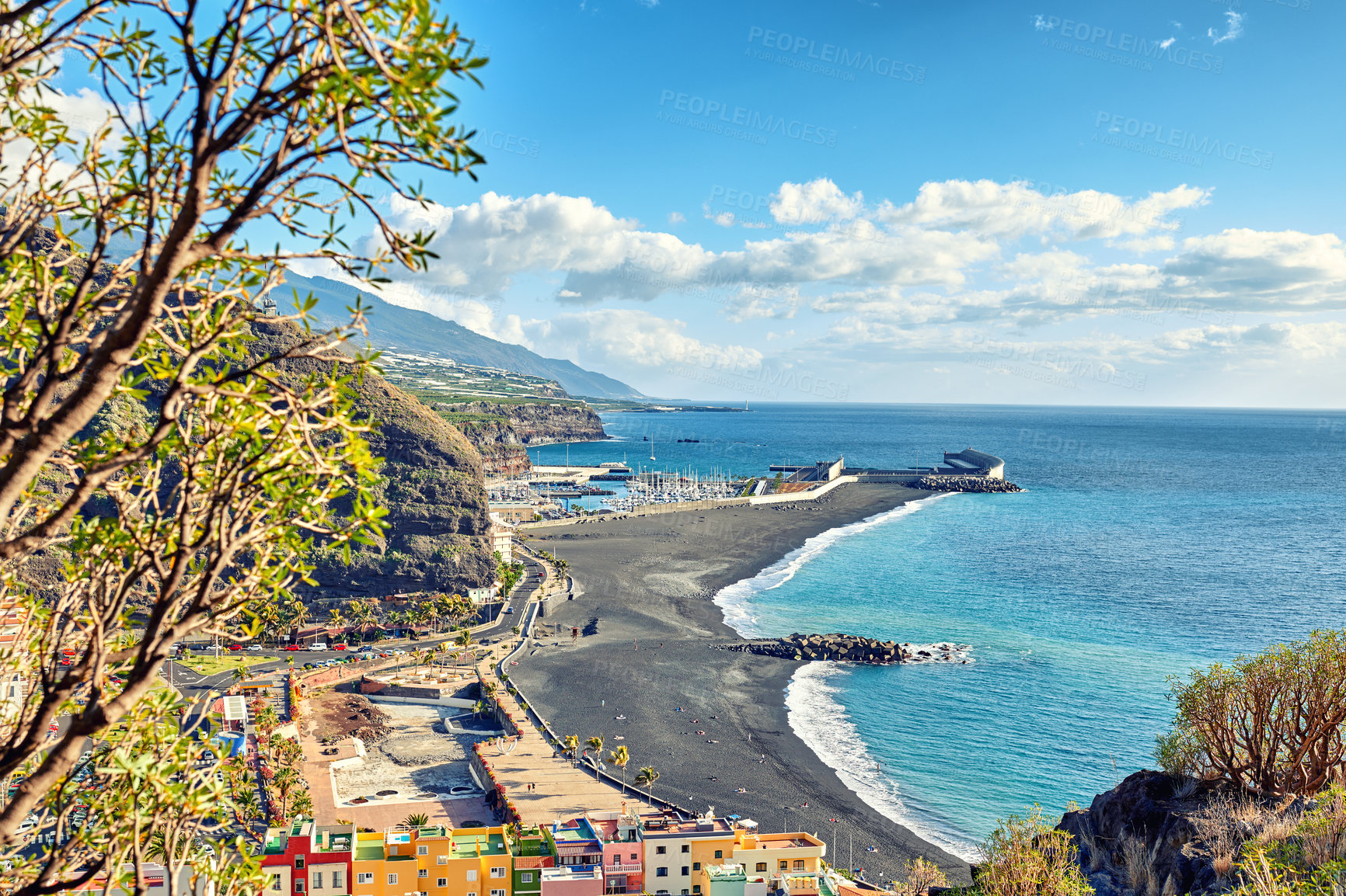 Buy stock photo Puerto de Tazacorte - Small village with black beach, La Palma, Spain