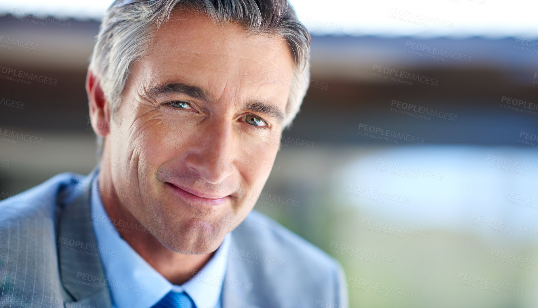 Buy stock photo Happy, lawyer and portrait of mature businessman with company pride, confidence and smile. Corporate worker, legal consultant and face of person in office for career, job opportunity and working