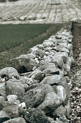 Buy stock photo Stone fence around Church cemetery