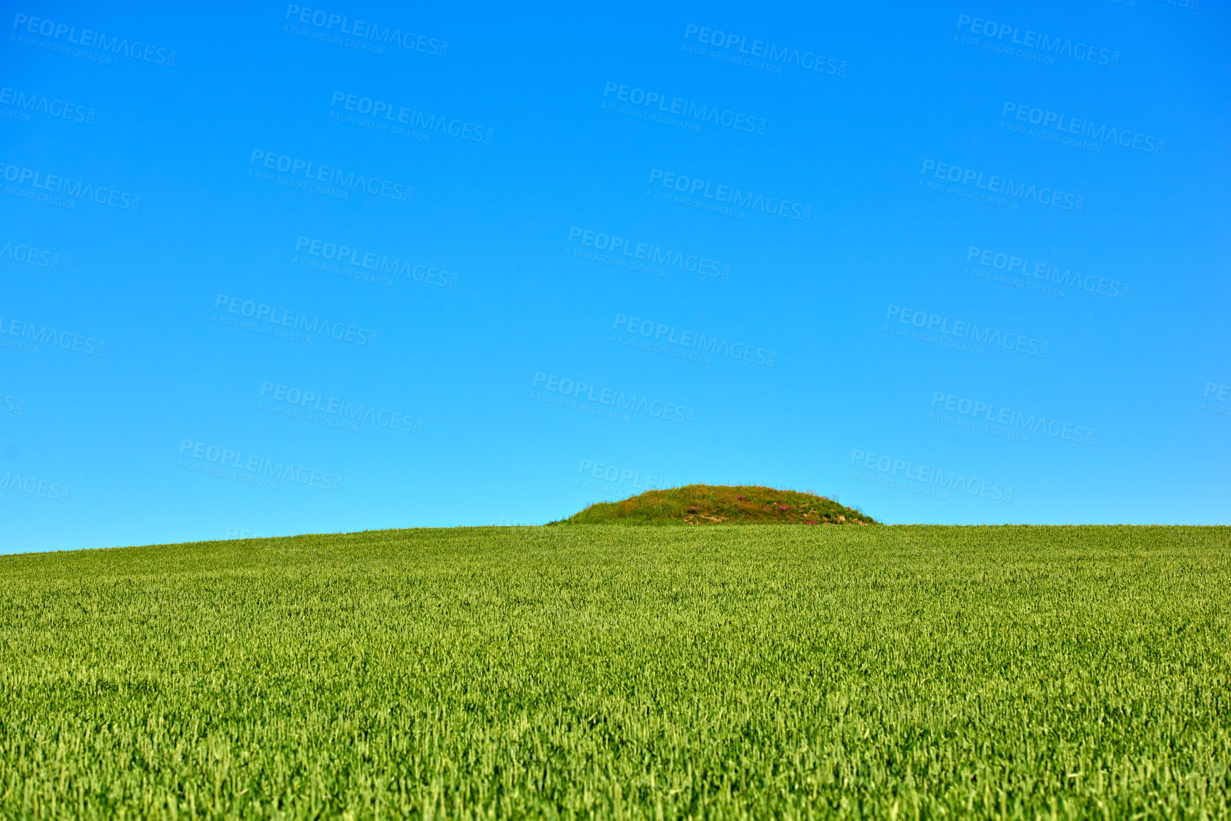 Buy stock photo Ancient Viking burial mound in the countryside - Denmark