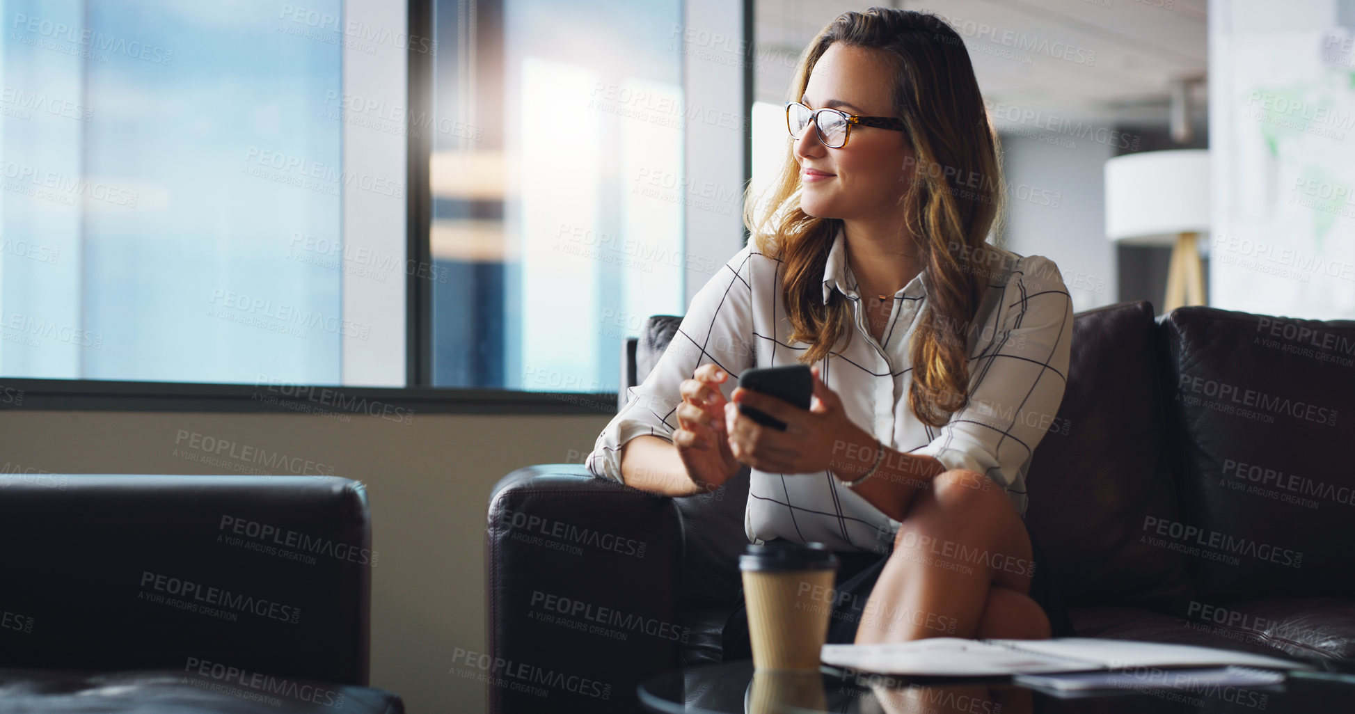 Buy stock photo Cropped shot of a businesswoman looking thoughtful while sitting in a modern office
