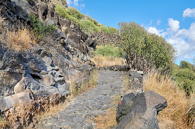 Buy stock photo Mountain trails on La Palma, the west coast, Canary Island, Spain, Aerial view