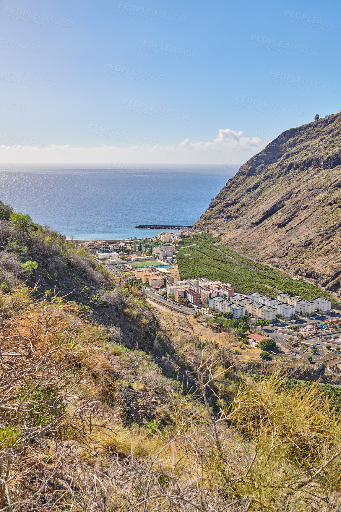 Buy stock photo Puerto de Tazacorte - Small village with black beach, La Palma, Spain