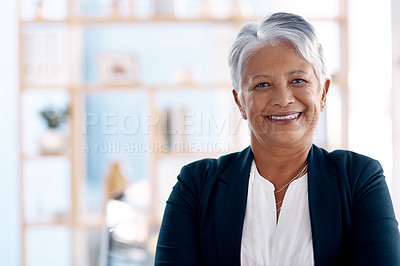 Buy stock photo Portrait of a mature businesswoman standing in an office