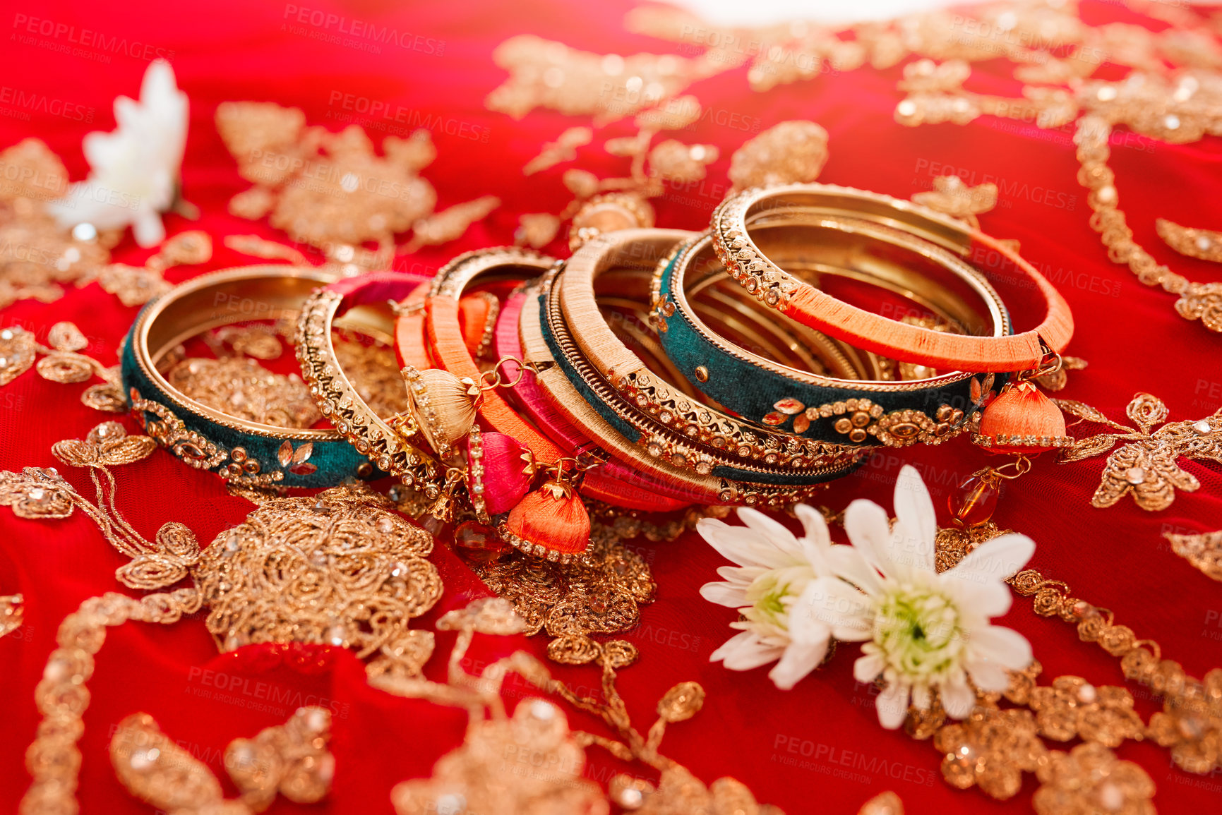 Buy stock photo Shot of beautiful bangles for a bride to wear at a traditional wedding