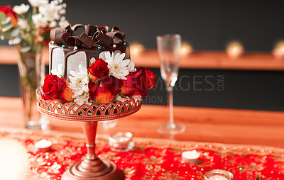 Buy stock photo Shot of a cake on a table at a wedding reception