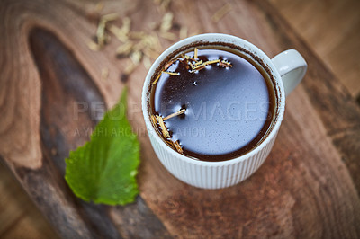 Buy stock photo Shot of a cup of freshly made herbal tea