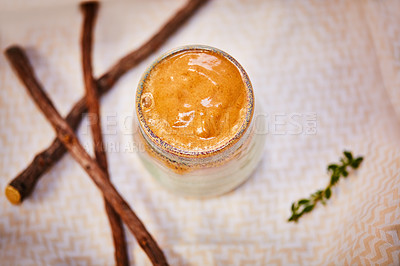 Buy stock photo Shot of a freshly made healthy snack on a table