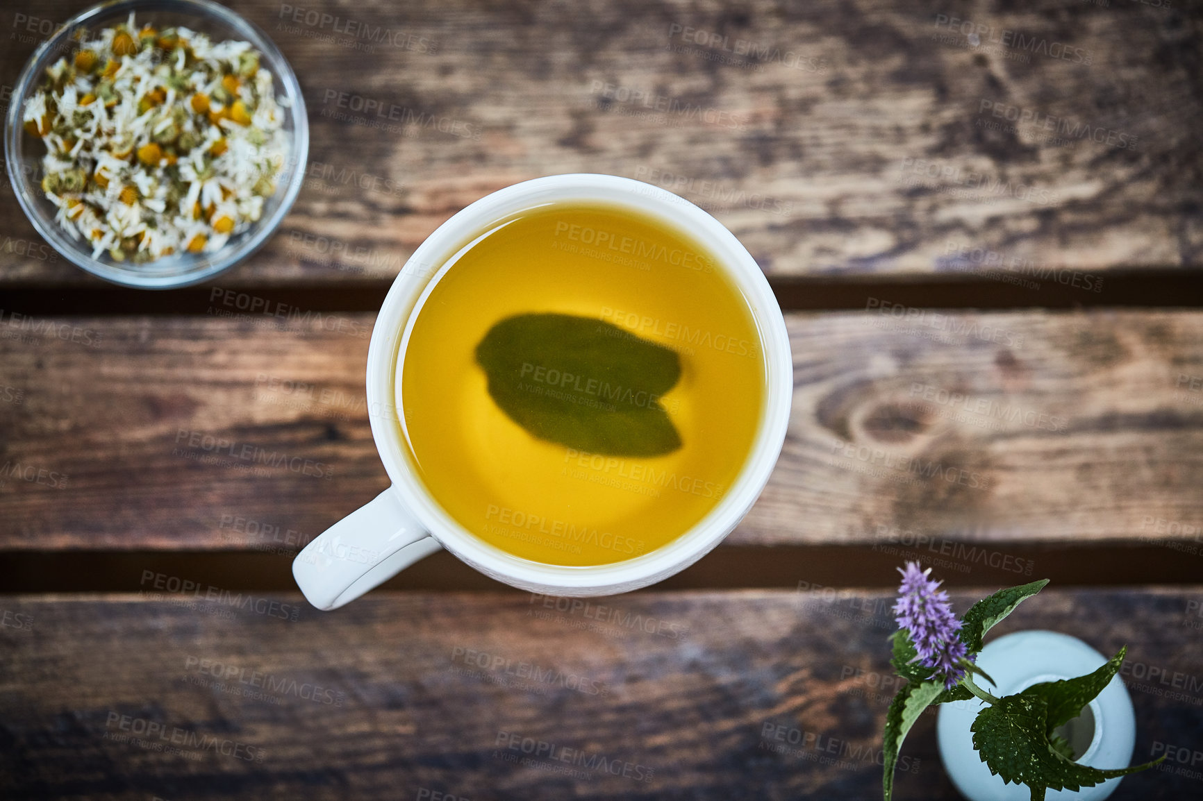 Buy stock photo Shot of a glass of freshly made herbal tea