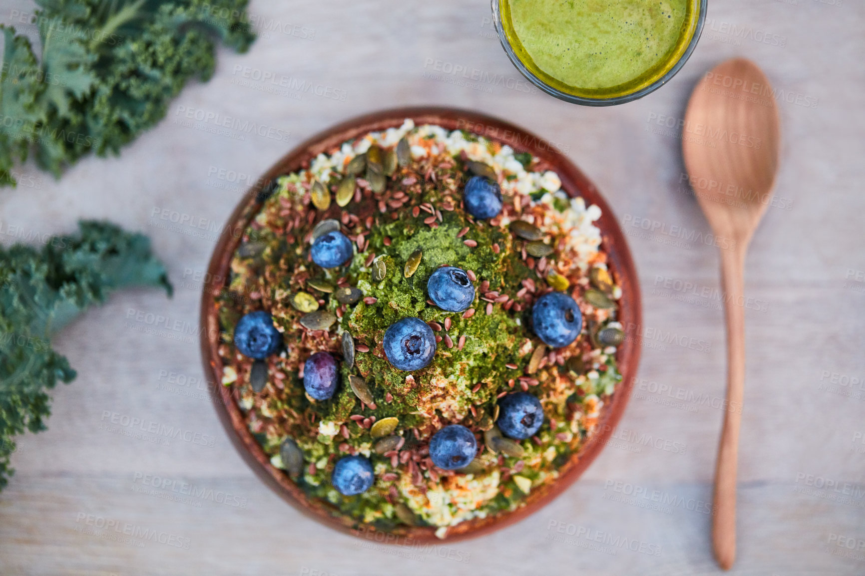 Buy stock photo Shot of a delicious breakfast meal served with fruit, nuts and seeds