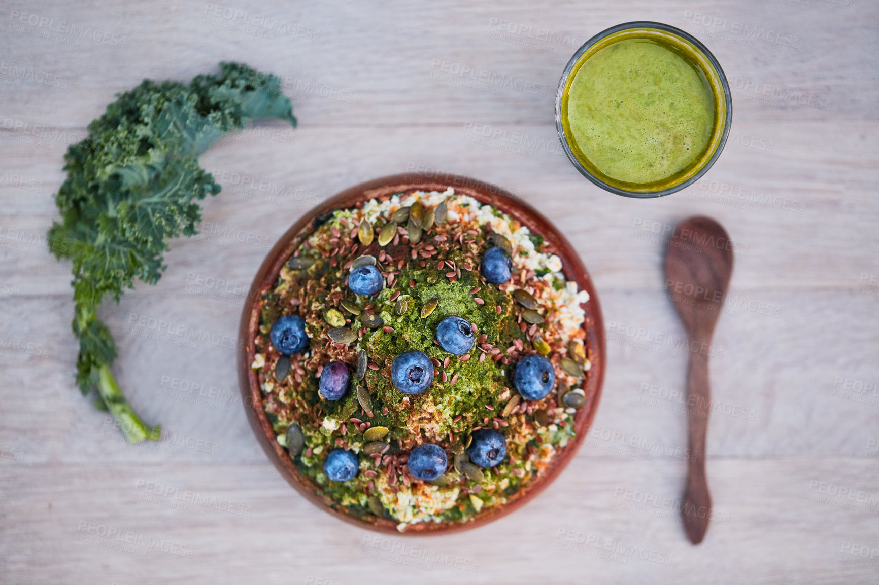 Buy stock photo Shot of a delicious breakfast meal served with fruit, nuts and seeds