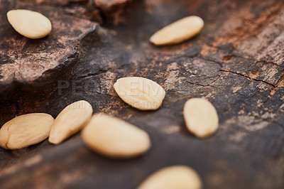 Buy stock photo Shot of almonds on a table