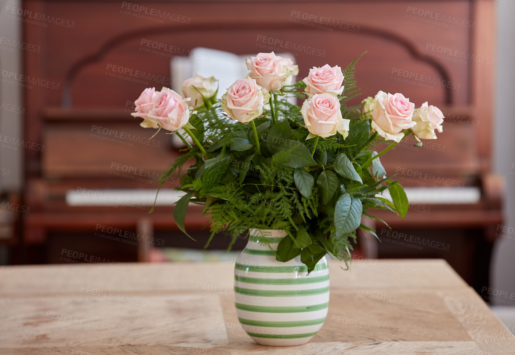 Buy stock photo A beautiful red and pink roses in a vase