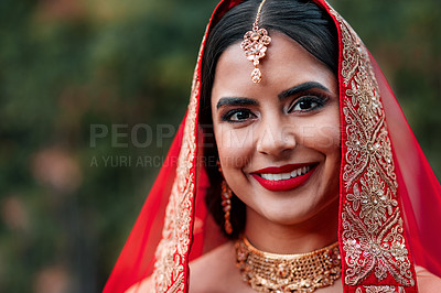 Buy stock photo Cropped shot of a beautiful hindu bride