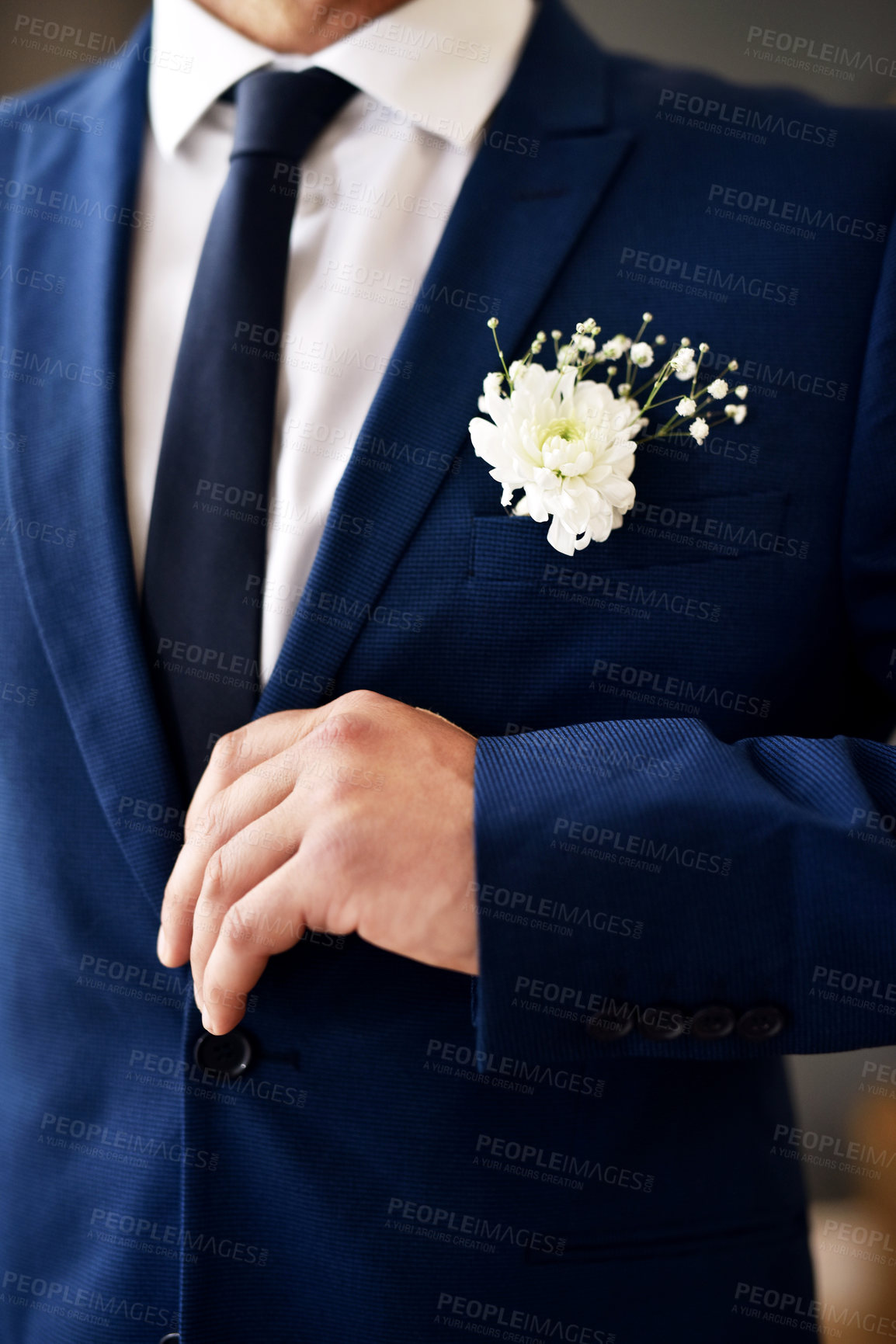 Buy stock photo Shot of an unrecognizable and stylish bridegroom on his wedding day