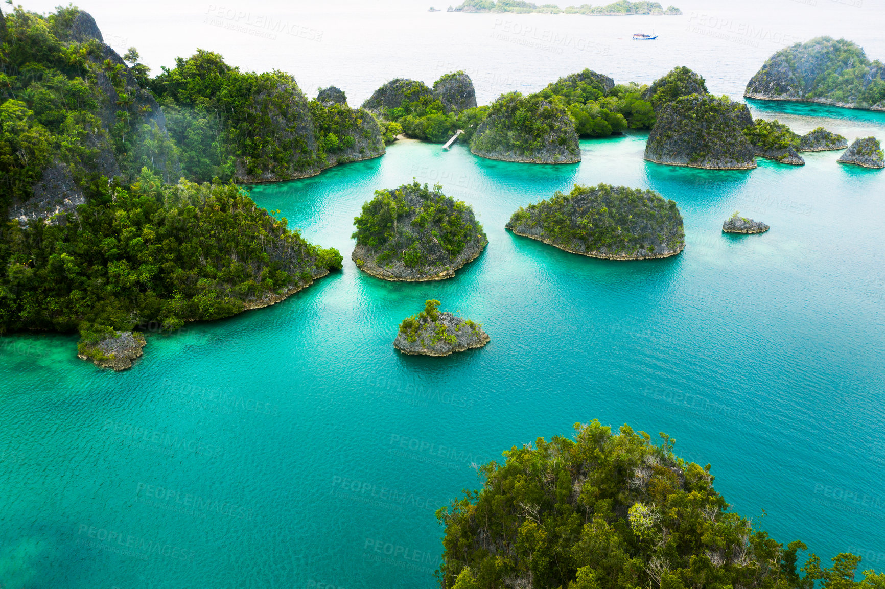 Buy stock photo High angle shot of the wonderful Raja Ampat Islands in Indonesia