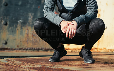 Buy stock photo Cropped shot of an unrecognizable woman out for a workout