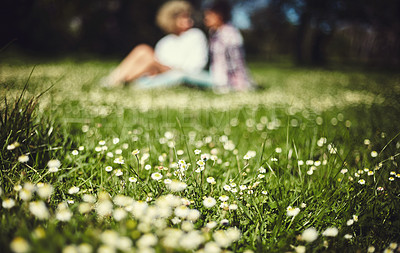 Buy stock photo Shot of an unrecognizable couple sitting on the lawn