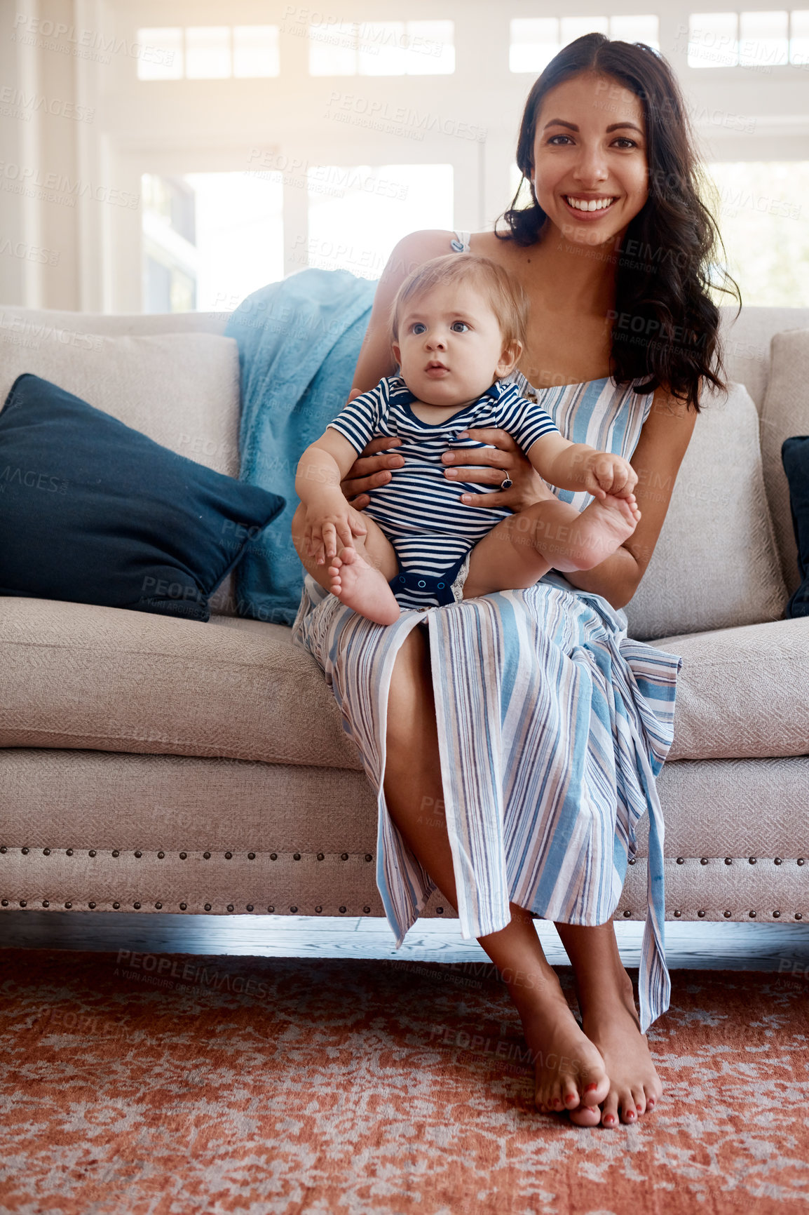 Buy stock photo Portrait of a mother bonding with her baby boy at home