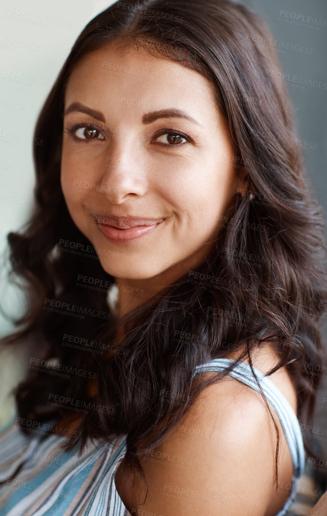 Buy stock photo Portrait of an attractive young woman at home