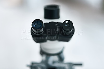 Buy stock photo Still life shot of the eyepiece on a microscope in a laboratory
