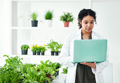Buy stock photo Shot of a scientist using a laptop while working in a lab