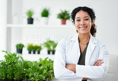Buy stock photo Portrait of a female scientist standing in her lab